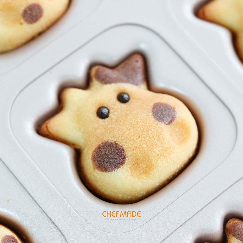 CHEFMADE Cows Cake Pan, 12-Cavity Non-Stick Animal Muffin Bakeware for Oven Baking (Champagne Gold) - Image 5